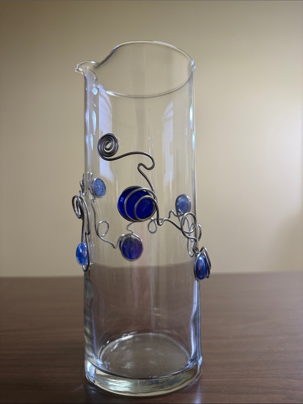 Vintage Wire Wrapped Glass Cylinder Vase Cobalt Blue Gems Attributed Dary Rees